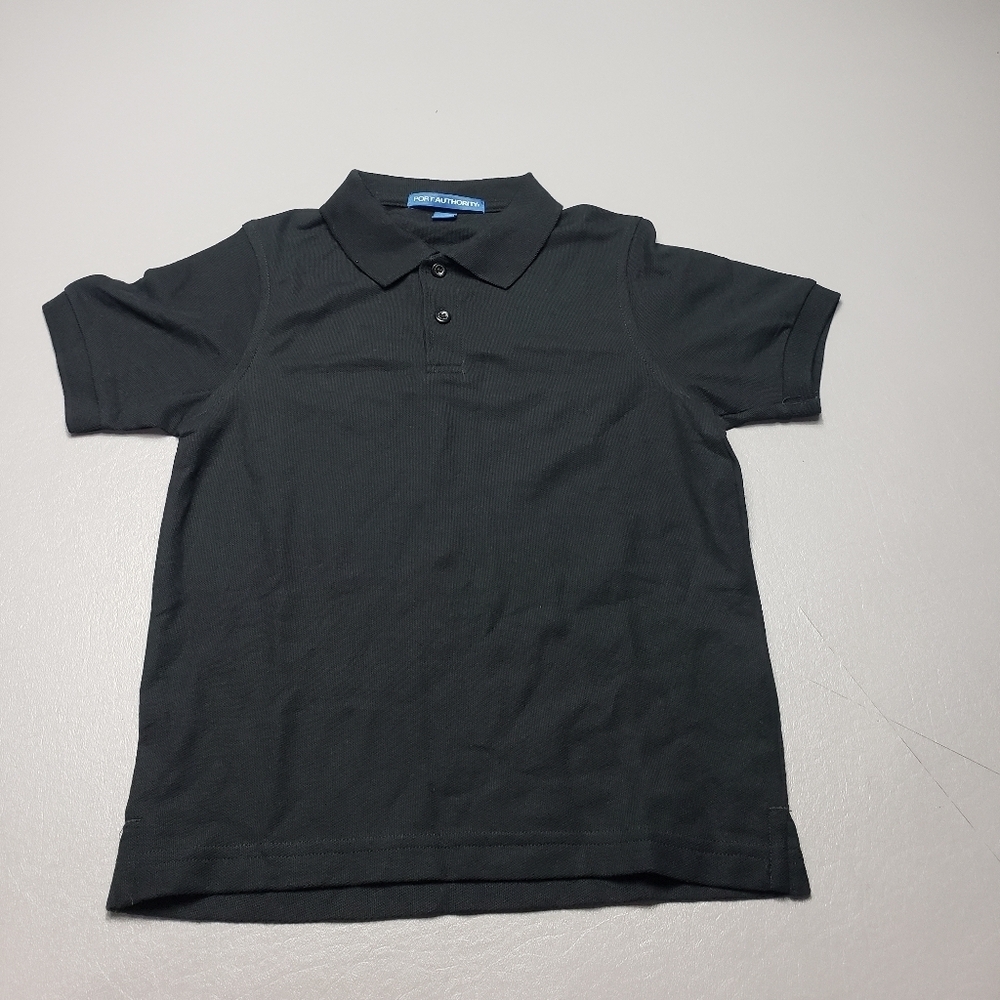 port authority basic black short sleeve polo collar shirt kids size small